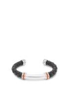 Matchesfashion.com Bottega Veneta - Intrecciato Leather And Sterling Silver Cuff - Mens - Black