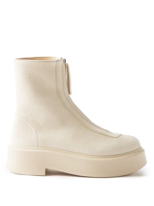 The Row - Front-zip Grained-leather Boots - Womens - Beige