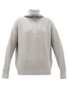 Matchesfashion.com Nili Lotan - Hester Zipped High-neck Cashmere Sweater - Womens - Grey