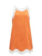 Staud - Renata Scalloped Linen Mini Dress - Womens - Orange White