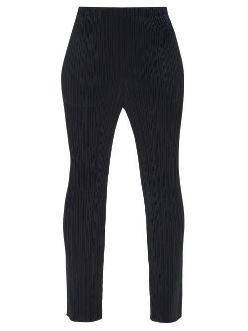 Pleats Please Issey Miyake - Technical-pleated Straight-leg Trousers - Womens - Dark Navy