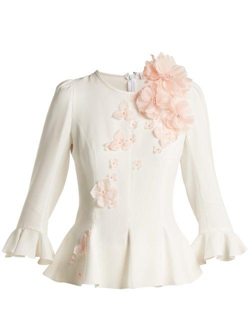 Matchesfashion.com Andrew Gn - Floral Appliqu Crepe Peplum Top - Womens - White