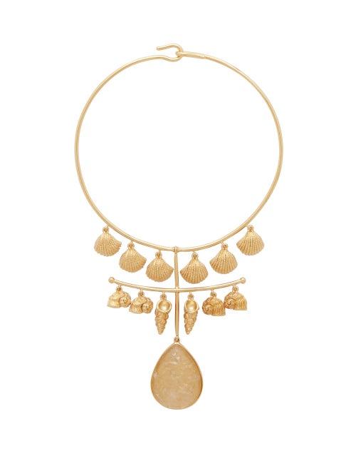 Matchesfashion.com Aurlie Bidermann - Panama Shell And Crystal 18kt Gold Plated Necklace - Womens - Gold