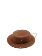 Matchesfashion.com Ruslan Baginskiy - Pierced And Draped-chain Felted-wool Canotier Hat - Womens - Brown