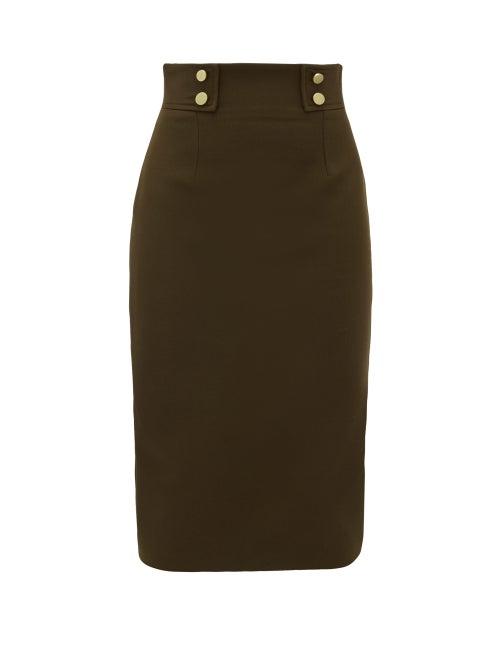 Matchesfashion.com Alexander Mcqueen - Buttoned Wool-blend Pencil Skirt - Womens - Khaki