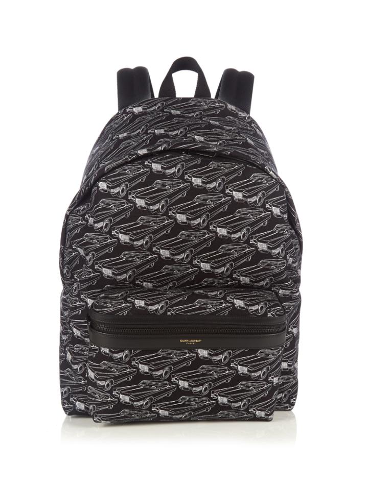 Saint Laurent Leather-trimmed Car-print Canvas Backpack