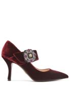 Prada Crystal-buckle Velvet Mary-jane Pumps