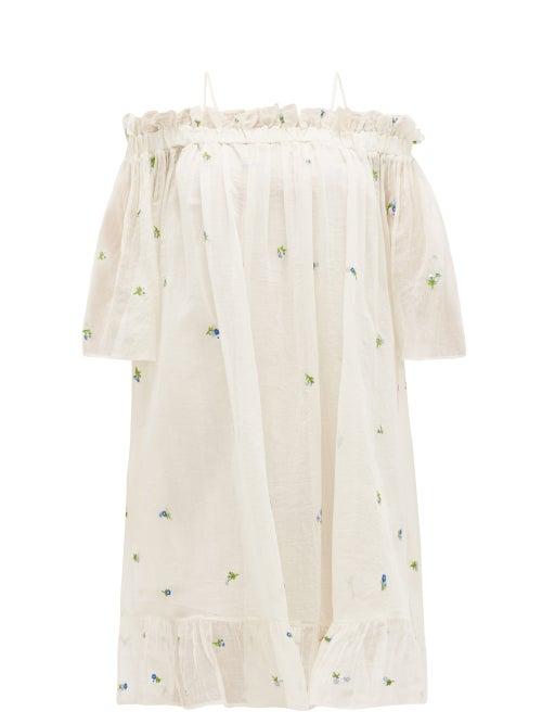 Matchesfashion.com Anaak - Garden Floral-embroidered Cotton-blend Gauze Dress - Womens - White Print