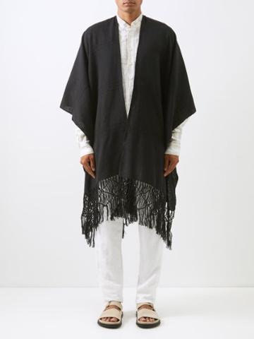 Thorsun - Embroidered Fringed Shawl - Mens - Black