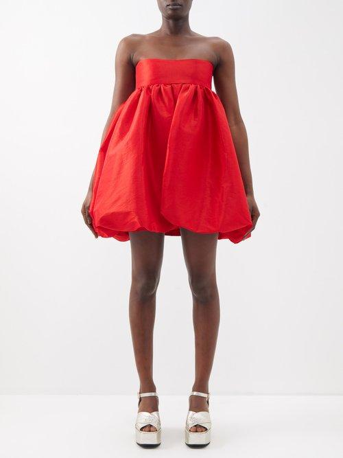 Kika Vargas - Crie Strapless Taffeta Puff-ball Mini Dress - Womens - Red