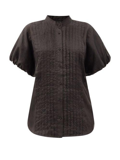 Matchesfashion.com Lee Mathews - Quinn Puff-sleeve Pleated Voile Top - Womens - Black