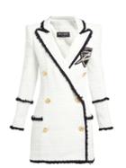 Matchesfashion.com Balmain - Double Breasted Tweed Blazer Dress - Womens - White Black