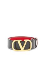Matchesfashion.com Valentino Garavani - V-logo Leather Belt - Womens - Black Red