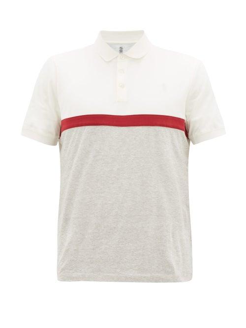 Matchesfashion.com Brunello Cucinelli - Striped Cotton-blend Jersey Polo Shirt - Mens - White Multi