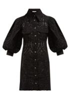 Matchesfashion.com Ganni - Sandrose Cotton Broderie Anglaise Mini Dress - Womens - Black