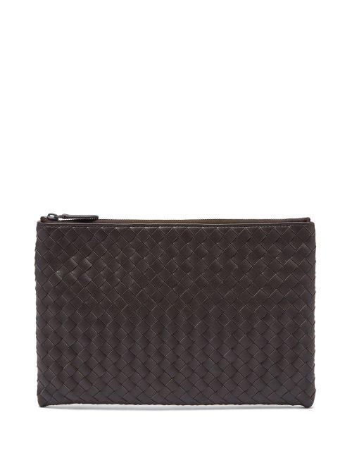 Matchesfashion.com Bottega Veneta - Intrecciato Leather Pouch - Mens - Brown