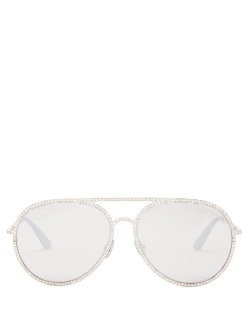 Matchesfashion.com Tom Ford Eyewear - Antibes Crystal Embellished Aviator Sunglasses - Womens - Silver