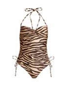 Matchesfashion.com Zimmermann - Juniper Tiger Print Ruched Swimsuit - Womens - Brown Multi