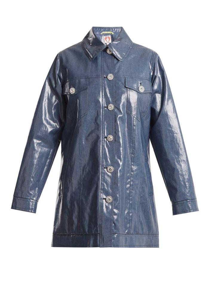 Shrimps Filippo Crystal-button Coated-denim Jacket