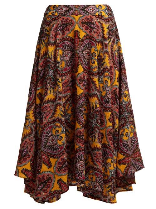 Matchesfashion.com Etro - Gypsum Paisley Print Wool Blend Skirt - Womens - Yellow Multi