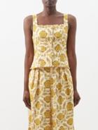 Rhode - Arti Floral-print Linen Top - Womens - Gold Multi