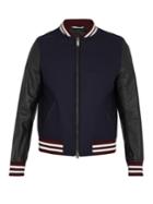 Valentino Panther-appliqu Wool And Leather Bomber Jacket