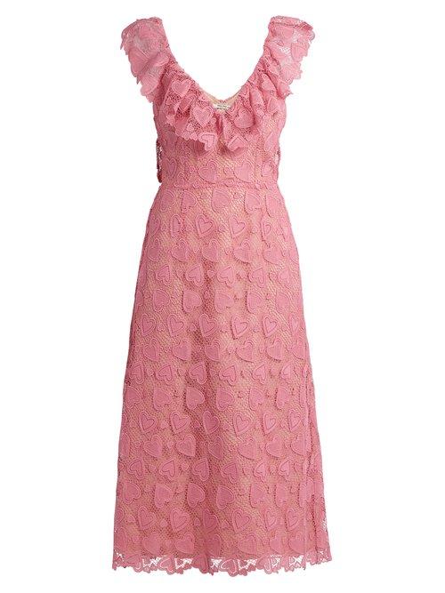 Matchesfashion.com Miu Miu - Heart Macram Lace Midi Dress - Womens - Light Pink