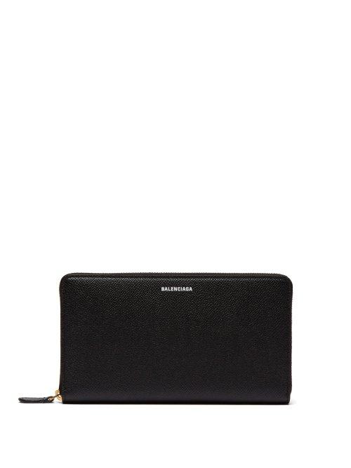 Matchesfashion.com Balenciaga - Zip Around Grained Leather Wallet - Mens - Black