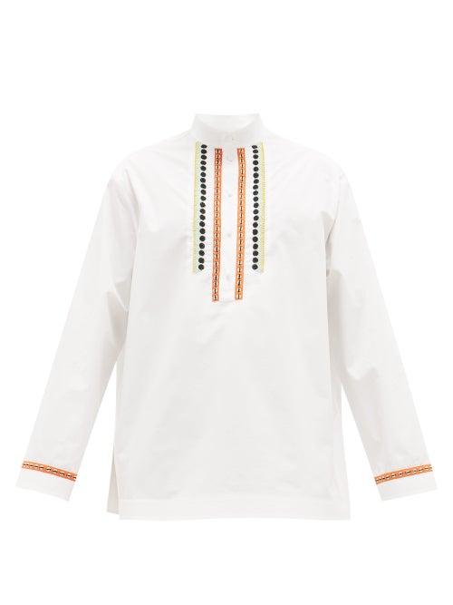Matchesfashion.com Valentino - Beaded-placket Cotton Shirt - Mens - White