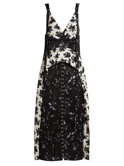 Matchesfashion.com Proenza Schouler - Floral Print V Neck Dress - Womens - Black Blue