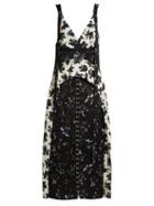 Matchesfashion.com Proenza Schouler - Floral Print V Neck Dress - Womens - Black Blue
