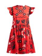 Matchesfashion.com Redvalentino - Ruffle Sleeve Floral Print Cotton Mini Dress - Womens - Red Multi