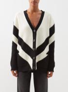 Valentino - Striped Ribbed-wool Cardigan - Womens - Black White