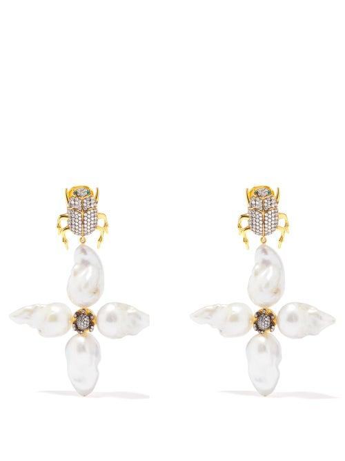 Matchesfashion.com Begum Khan - Scarab 24kt Gold-plated Clip Earrings - Womens - Multi