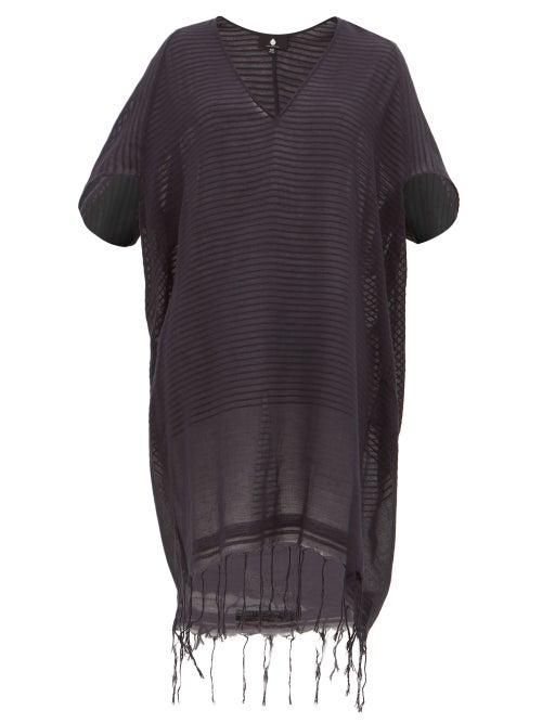 Matchesfashion.com Su Paris - Tipam V-neck Fringed Cotton Kaftan - Womens - Black