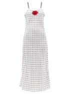 Ladies Rtw Rodarte - Rose-embellished Polka-dot Silk Slip Dress - Womens - White Black