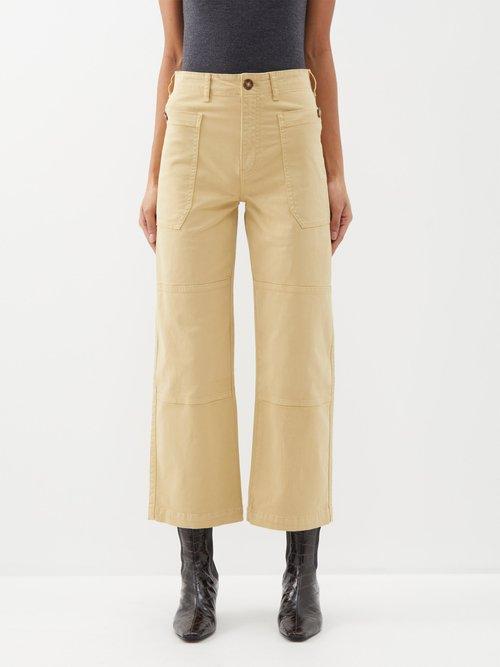 Frame - High-waist Patch-pocket Cotton-blend Trousers - Womens - Beige