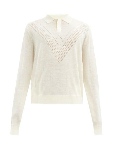 Matchesfashion.com Jil Sander - Ladder-stitched Fine-gauge Wool Polo Top - Mens - White