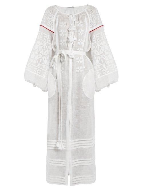 Matchesfashion.com Vita Kin - Butterfly Embroidered Linen Dress - Womens - White