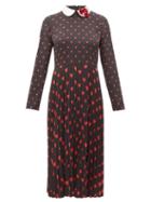 Matchesfashion.com Redvalentino - Heart Print Pleated Midi Dress - Womens - Black Multi