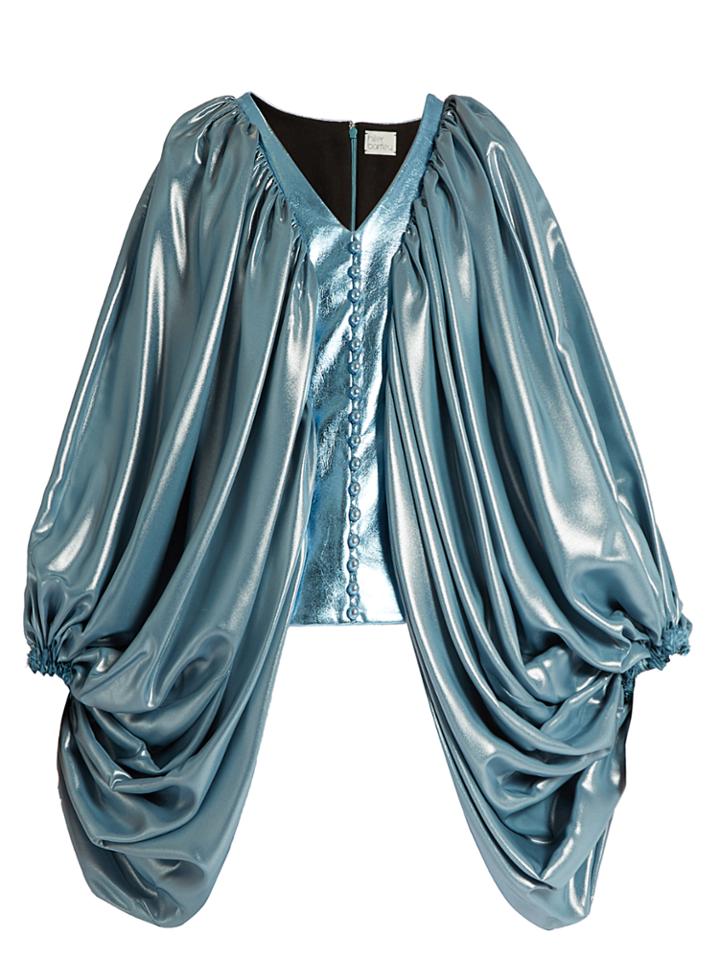 Hillier Bartley Balloon-sleeve Silk-blend And Faux-leather Top