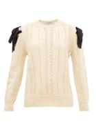 Matchesfashion.com Molly Goddard - Blanche Bow-shoulder Cable-knitted Wool Sweater - Womens - Cream