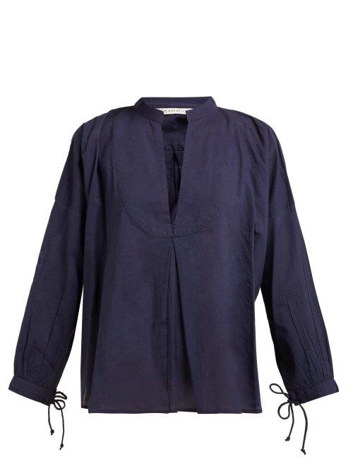 Matchesfashion.com Queene And Belle - Moon Pleat Front Cotton Voile Shirt - Womens - Navy