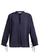 Matchesfashion.com Queene And Belle - Moon Pleat Front Cotton Voile Shirt - Womens - Navy