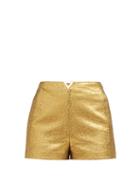 Matchesfashion.com Valentino - V-gold High-rise Lam Shorts - Womens - Gold