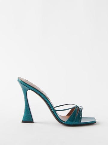 D'accori - Lust Square-toe Metallic-leather Mules - Womens - Blue
