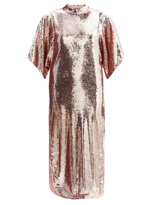 Rodarte - Dolman-sleeve Sequinned Midi Dress - Womens - Pink Multi