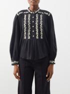 Isabel Marant Toile - Giovana Floral-embroidered Cotton Blouse - Womens - Black