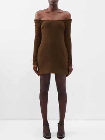 Khaite - Octavia Off-the-shoulder Wool Mini Dress - Womens - Brown