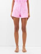 Juliet Dunn - High-waist Block-print Cotton Shorts - Womens - Pink Silver